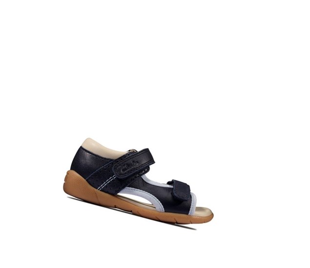 Sandalias Casuales Clarks Zora Spirit Cuero Niño Azul Marino | EBNZ-29548