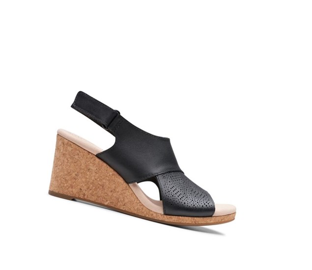 Sandalias Cuña Clarks Lafley Joy Cuero Mujer Negras | DPLI-39174