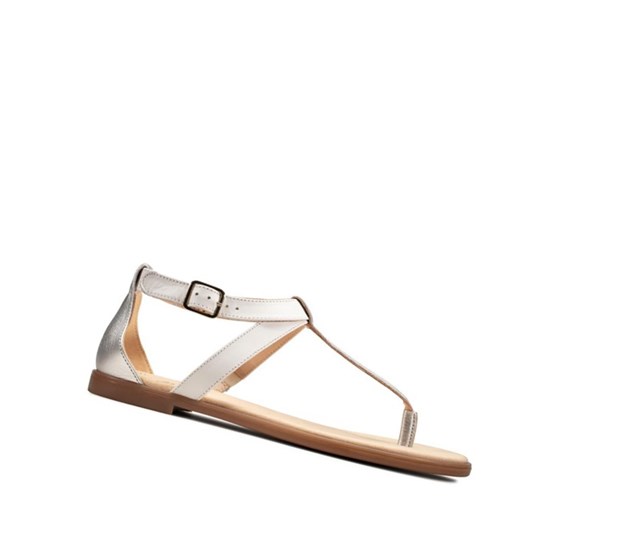 Sandalias Planas Clarks Bay Post Cuero Mujer Blancas | KNQS-42075