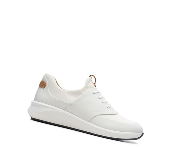 Zapatillas Casuales Clarks Un Rio Encaje Cuero Mujer Blancas | RELN-04827