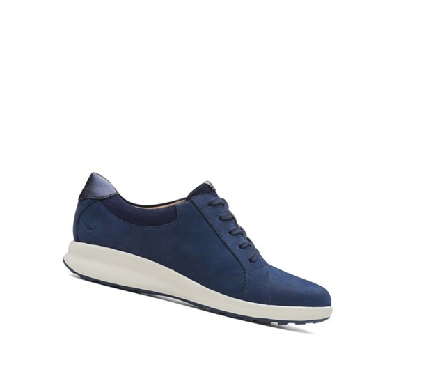 Zapatillas Clarks Un Adorn Encaje Cuero Mujer Azul Marino | POCB-23750