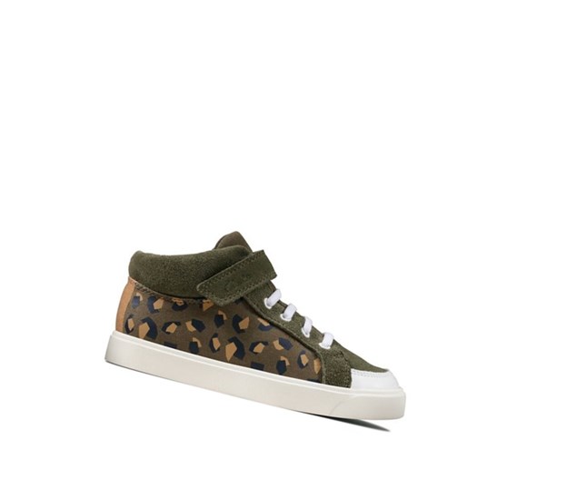 Zapatos Casuales Clarks City Hop Niño Verde Oliva Camuflaje | HDWX-73285