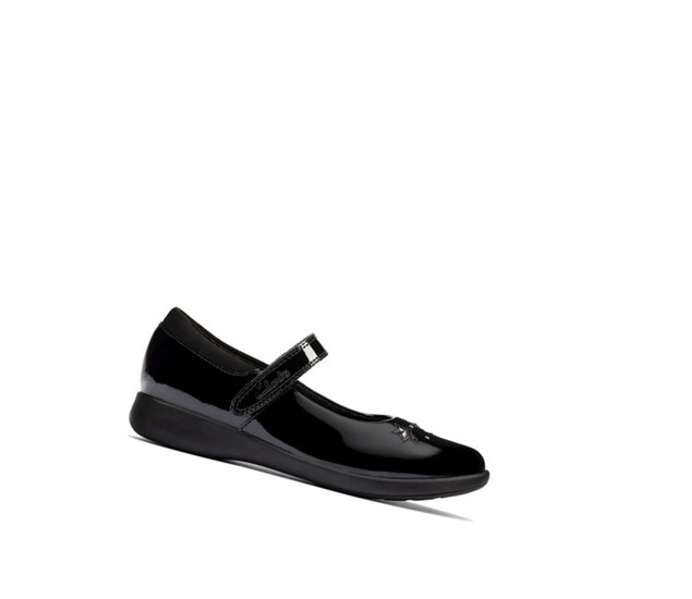 Zapatos Escolares Clarks Etch Bright Charol Cuero Niña Negras | NGQZ-67358