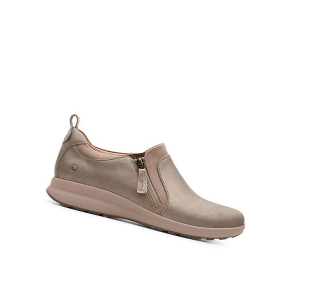 Zapatos Piel Clarks Un Adorn Zip Cuero Anchos Fit Mujer Beige | IBHV-73091