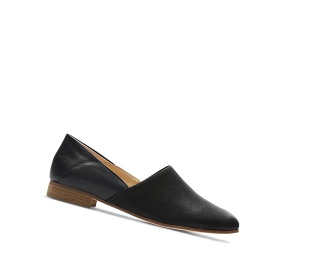 Zapatos Slip On Clarks Pure Tone Slip On Cuero Anchos Fit Mujer Negras | IJUX-09684