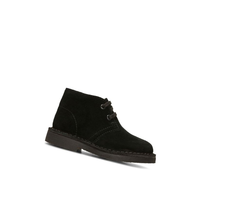 Botas De Desierto Clarks Originales Gamuza Niño Negras | QOIS-34597