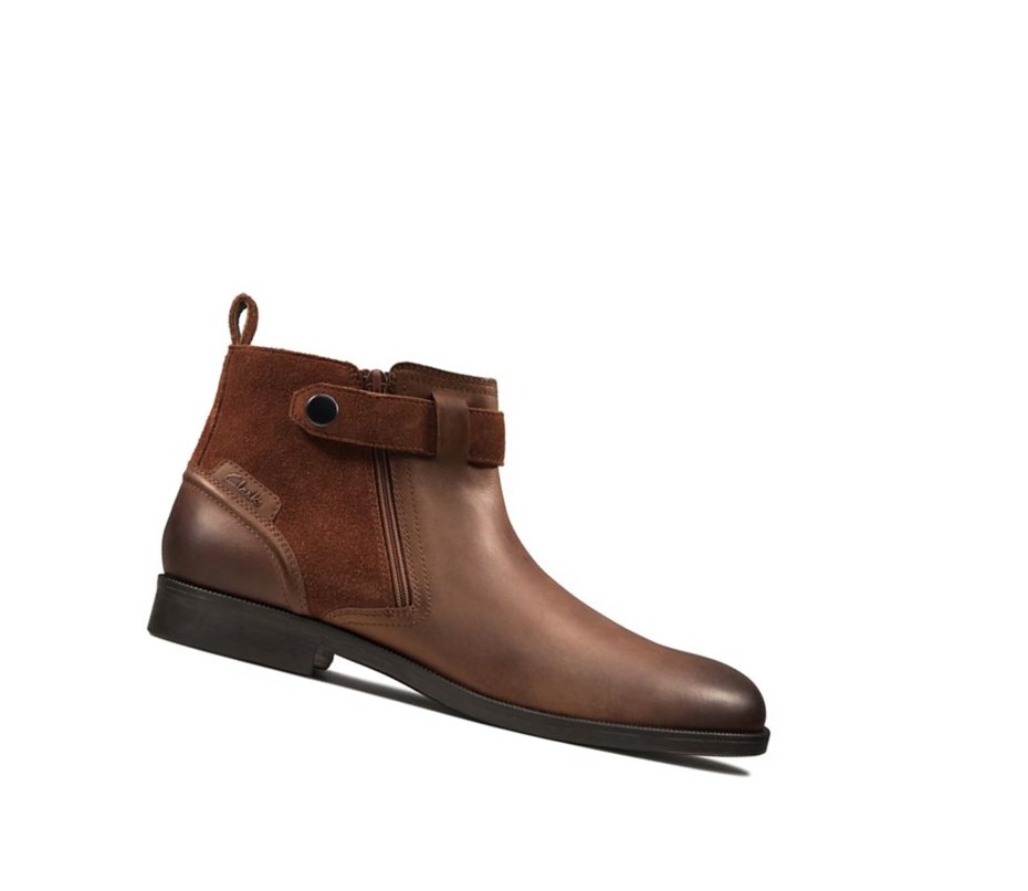 Botines Clarks Brocton Zip Cuero Hombre Marrones | GHSV-53749