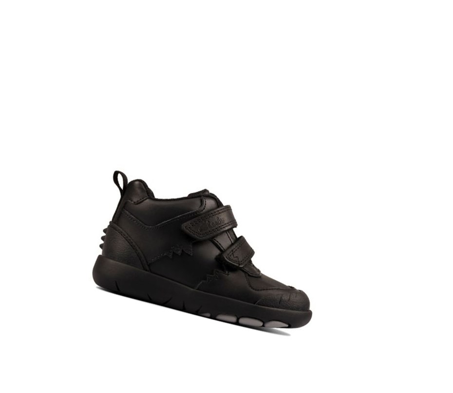 Botines Clarks Rex Crash Cuero Niño Negras | ZJPO-40638