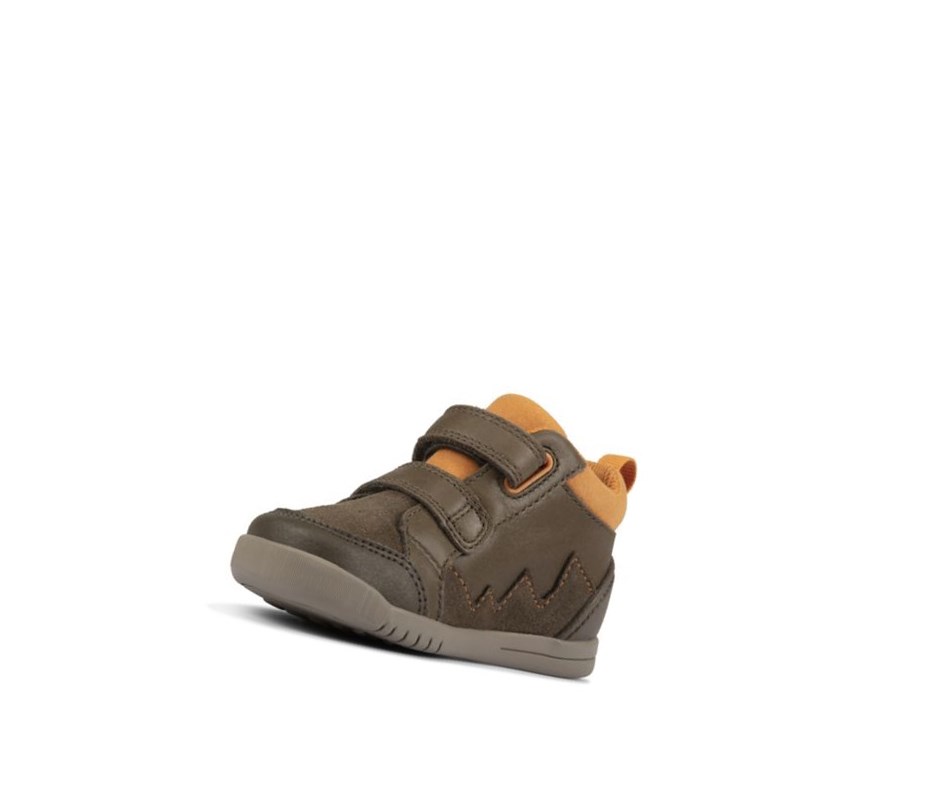 Botines Clarks Rex Park Cuero Niño Kaki | WEOK-06824