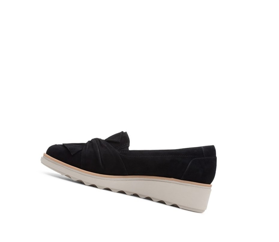 Loafers Clarks Sharon Dasher Gamuza Anchos Fit Mujer Negras | QOYM-38967