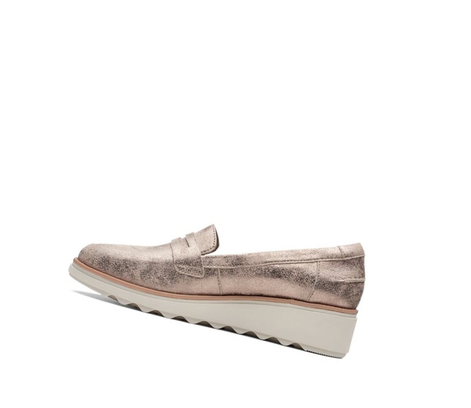 Loafers Clarks Sharon Ranch Gamuza Mujer Plateadas Metal | WMZX-78106