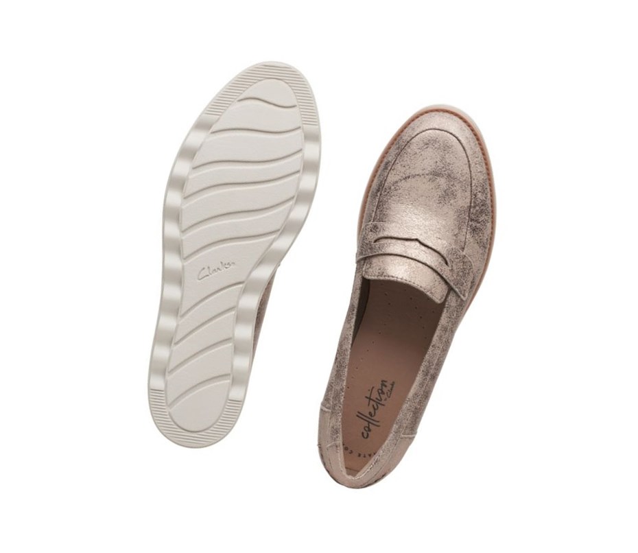 Loafers Clarks Sharon Ranch Gamuza Mujer Plateadas Metal | WMZX-78106