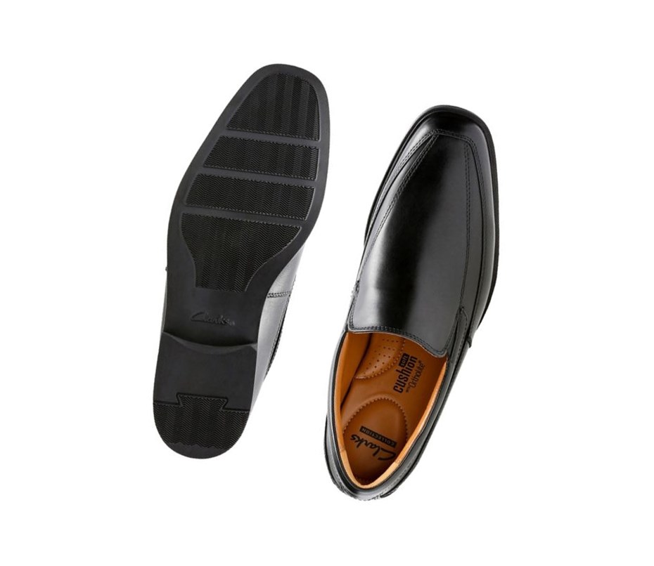 Loafers Clarks Tilden Free Cuero Anchos Fit Hombre Negras | WGQD-62485