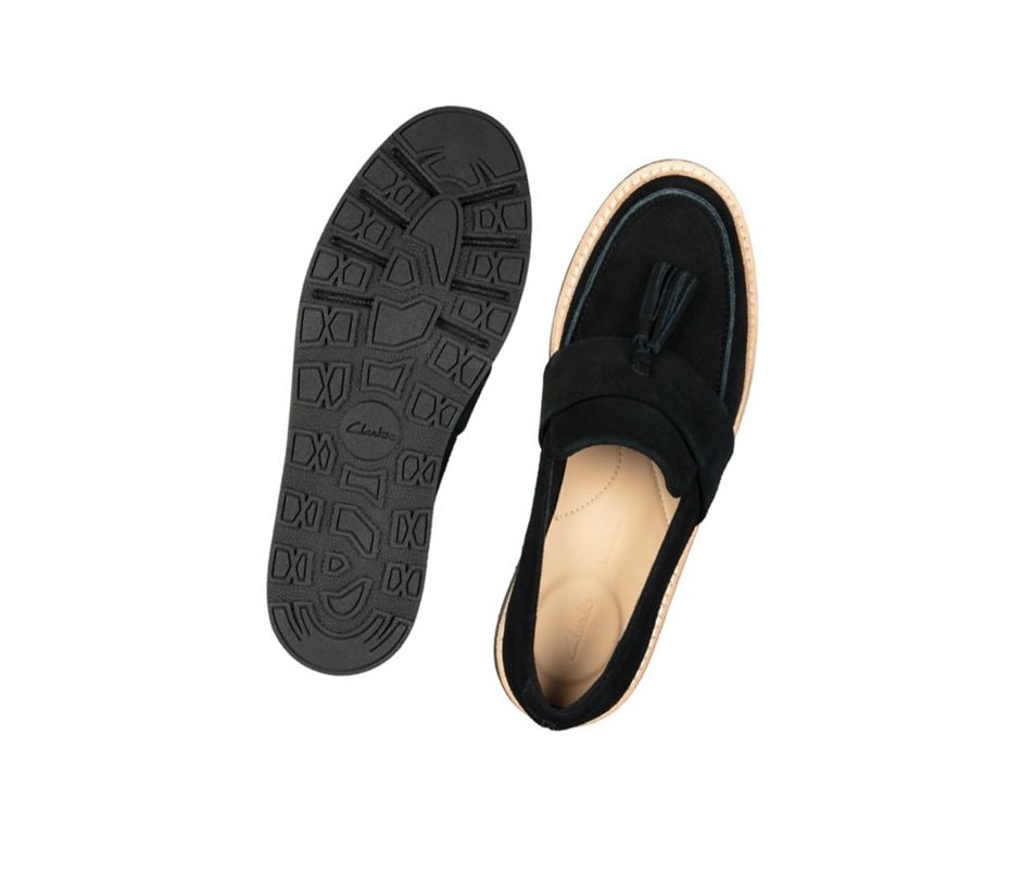 Loafers Clarks Trace Tassel Gamuza Mujer Negras | WJVK-13275