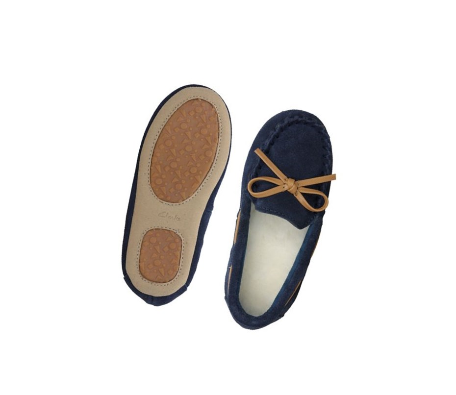 Pantuflas Clarks Crackling Flo Gamuza Niño Azul Marino | IFWV-39647