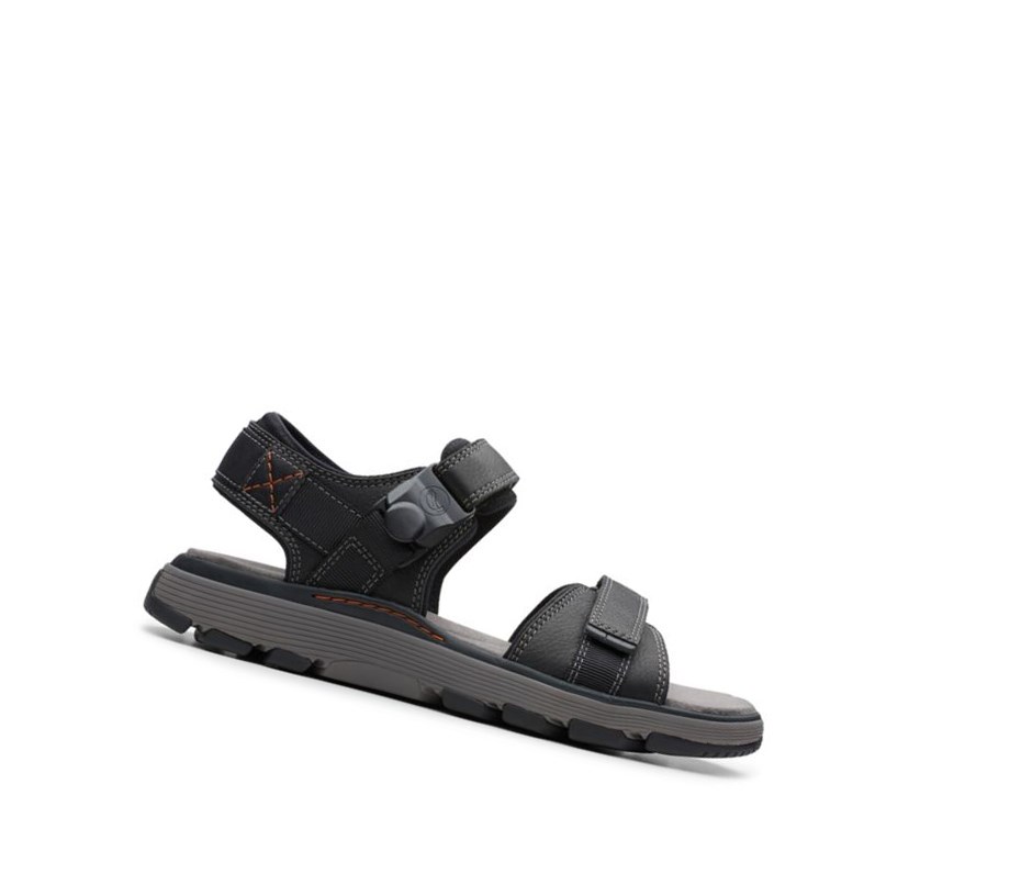 Sandalias Casuales Clarks Un Trek Part Cuero Hombre Negras | PJON-08397