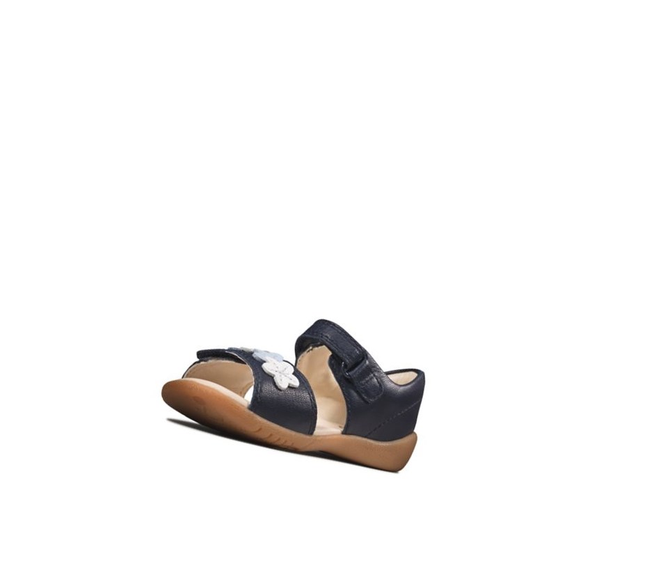 Sandalias Casuales Clarks Zora Finch Cuero Niña Azul Marino | VGXO-24387