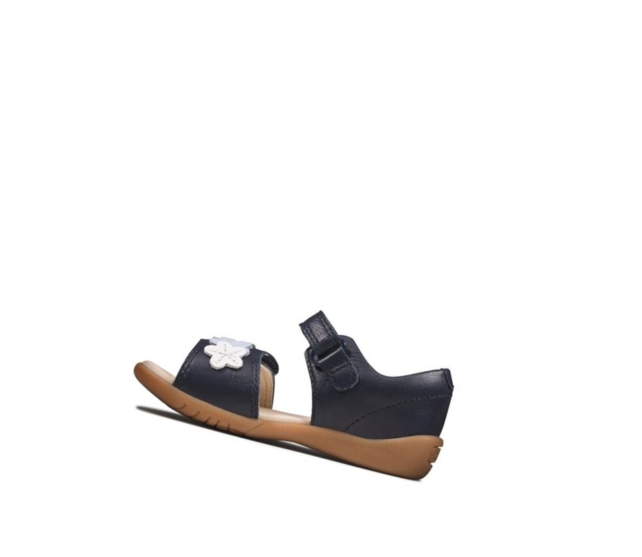 Sandalias Casuales Clarks Zora Finch Cuero Niña Azul Marino | VGXO-24387