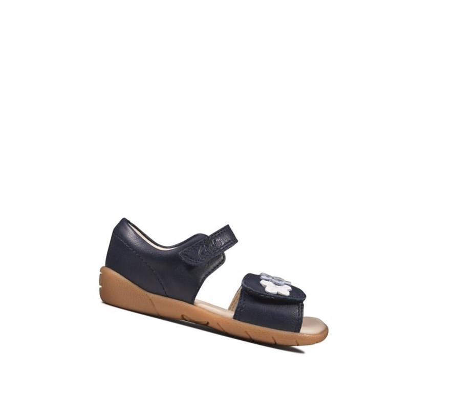 Sandalias Casuales Clarks Zora Finch Cuero Niña Azul Marino | VGXO-24387