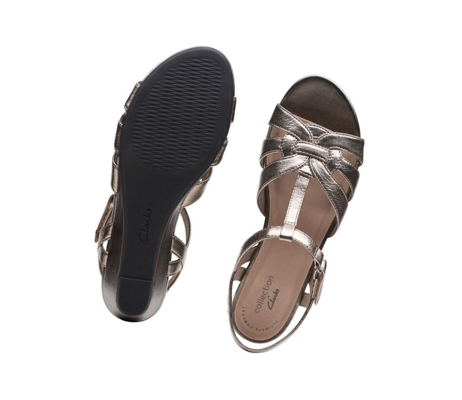 Sandalias Cuña Clarks Abigail Cuero Mujer Doradas | AWFZ-75803