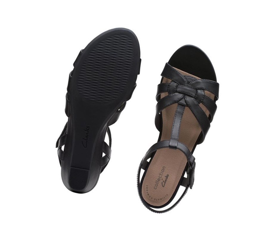 Sandalias Cuña Clarks Abigail Cuero Mujer Negras | CNEF-56704