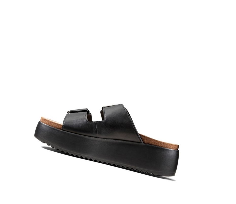 Sandalias Cuña Clarks Botanic Chanclas Cuero Mujer Negras | AMBC-05386