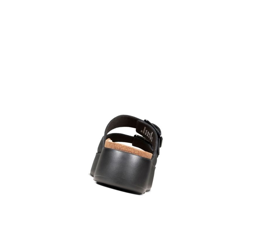 Sandalias Cuña Clarks Botanic Chanclas Cuero Mujer Negras | AMBC-05386