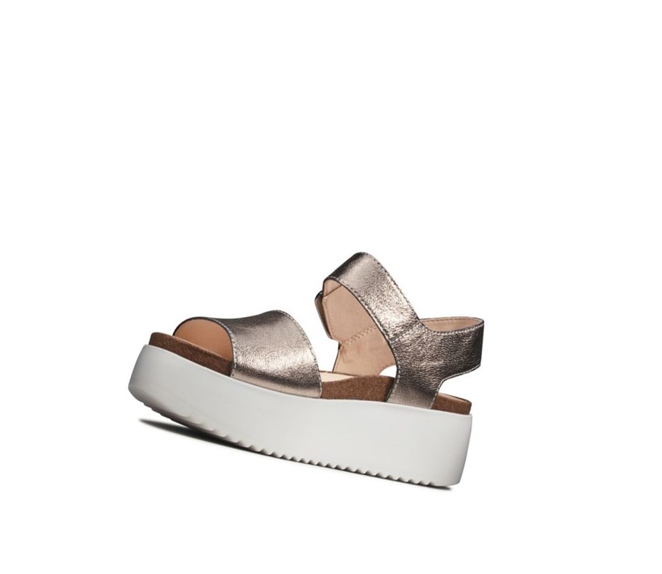 Sandalias Cuña Clarks Botanic Correa Cuero Mujer Doradas | HVMB-06781