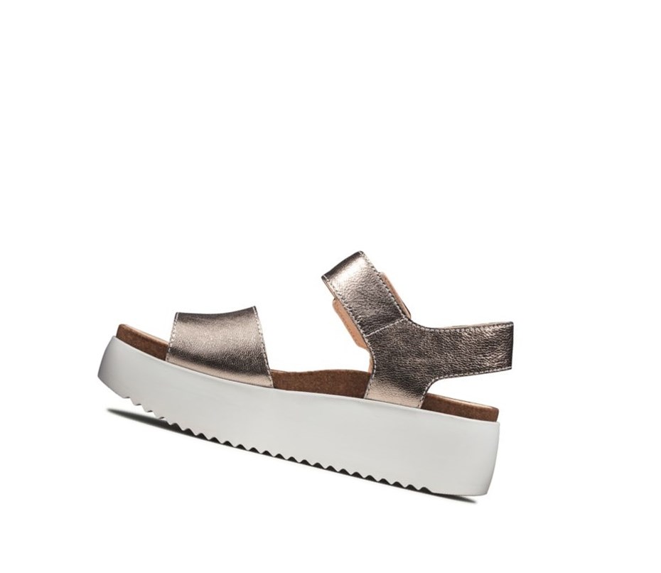 Sandalias Cuña Clarks Botanic Correa Cuero Mujer Doradas | HVMB-06781