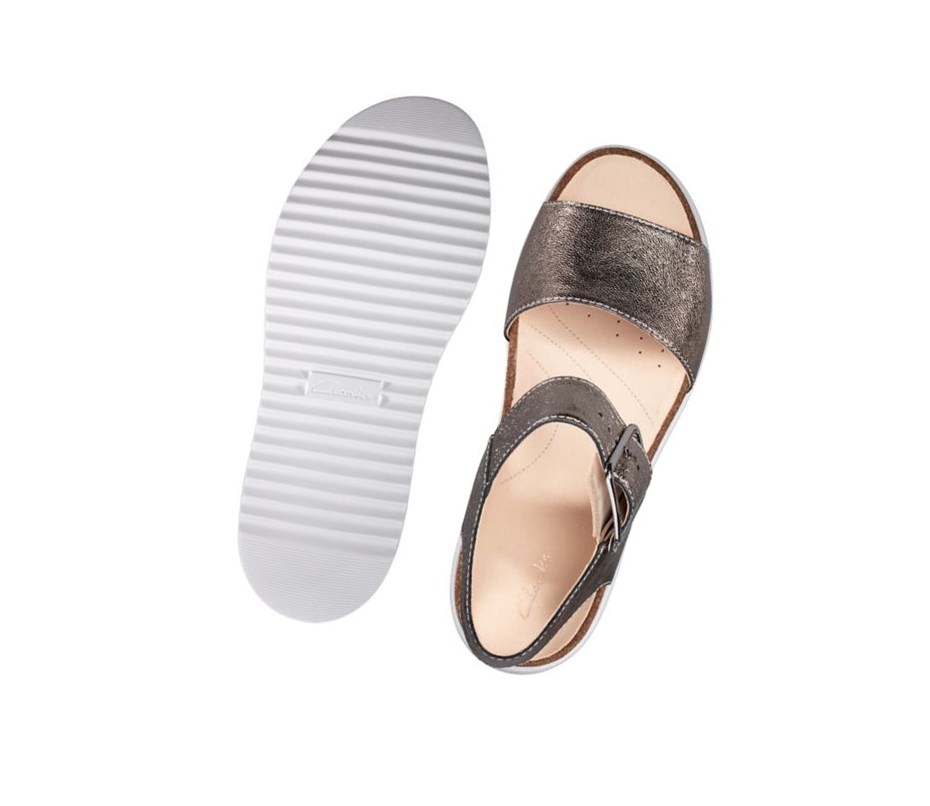 Sandalias Cuña Clarks Botanic Correa Cuero Mujer Doradas | HVMB-06781