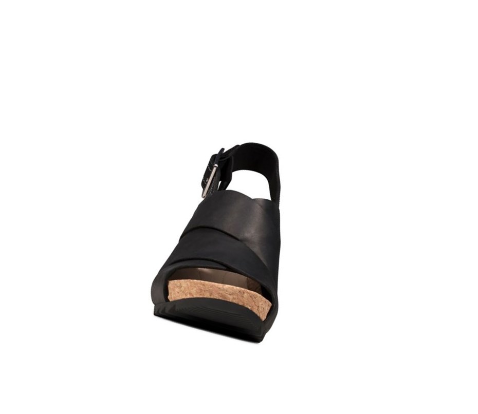 Sandalias Cuña Clarks Flex Sand Cuero Mujer Negras | XGEP-03726