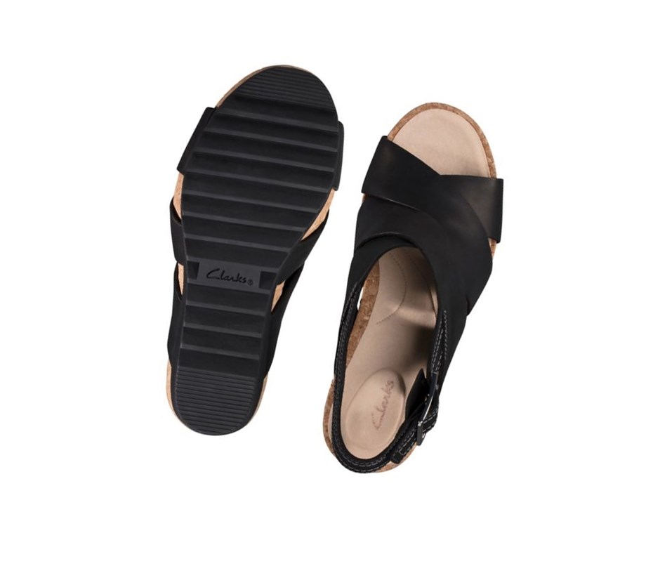 Sandalias Cuña Clarks Flex Sand Cuero Mujer Negras | XGEP-03726