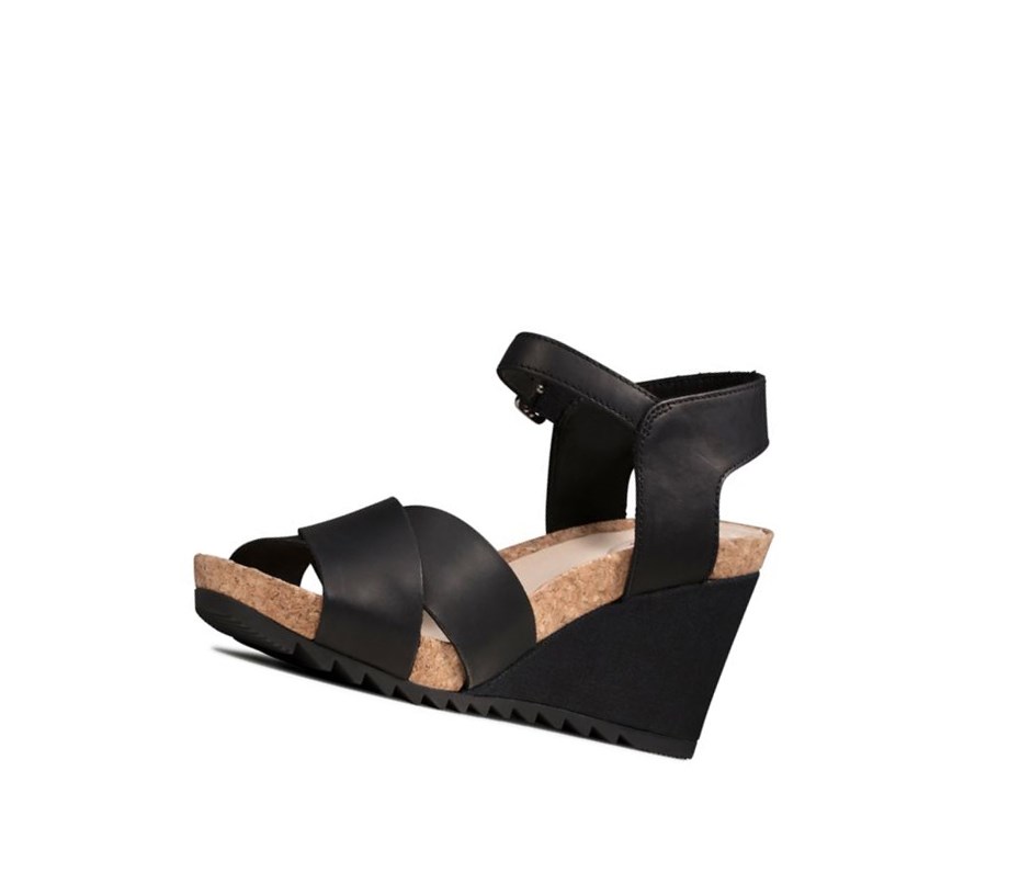 Sandalias Cuña Clarks Flex Sun Cuero Mujer Negras | UIQE-86153