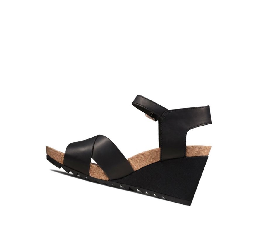 Sandalias Cuña Clarks Flex Sun Cuero Mujer Negras | UIQE-86153