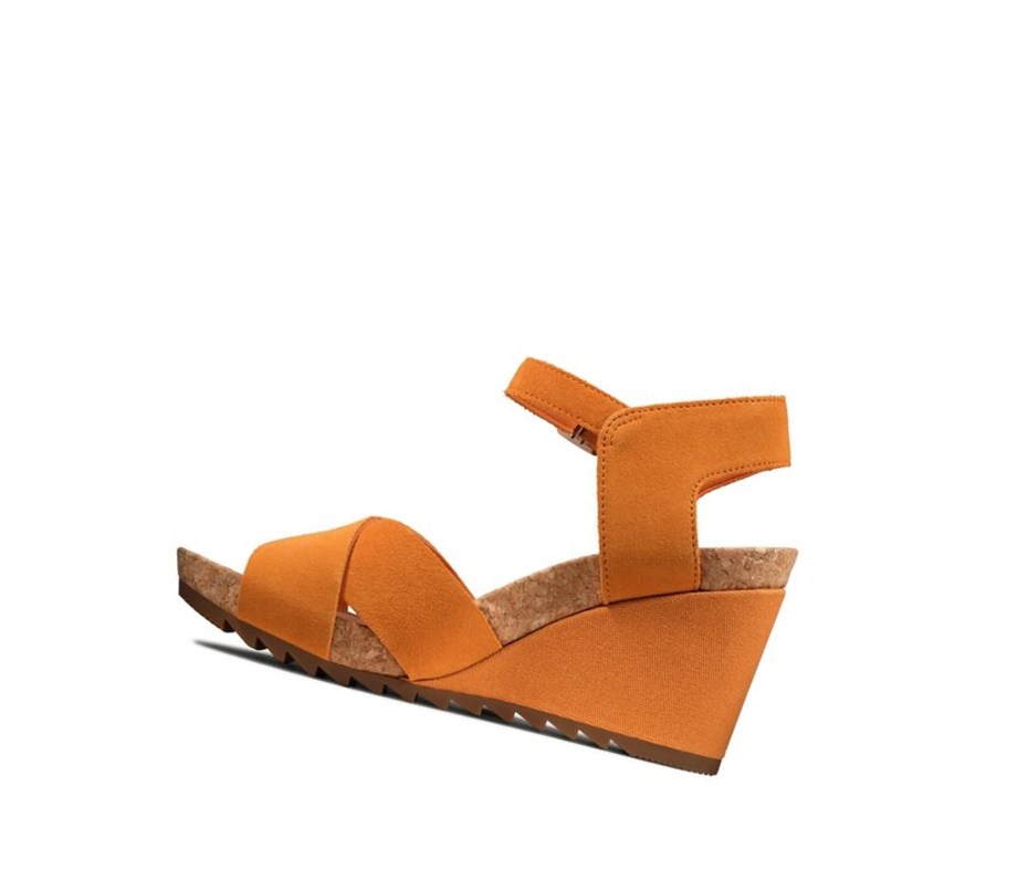 Sandalias Cuña Clarks Flex Sun Gamuza Mujer Naranjas | JBNX-42780