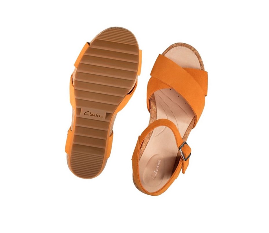 Sandalias Cuña Clarks Flex Sun Gamuza Mujer Naranjas | JBNX-42780