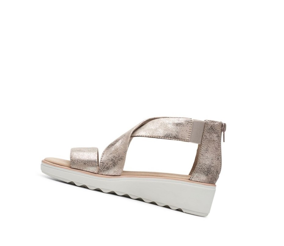 Sandalias Cuña Clarks Jillian Rise Mujer Plateadas Metal | MSDI-61398