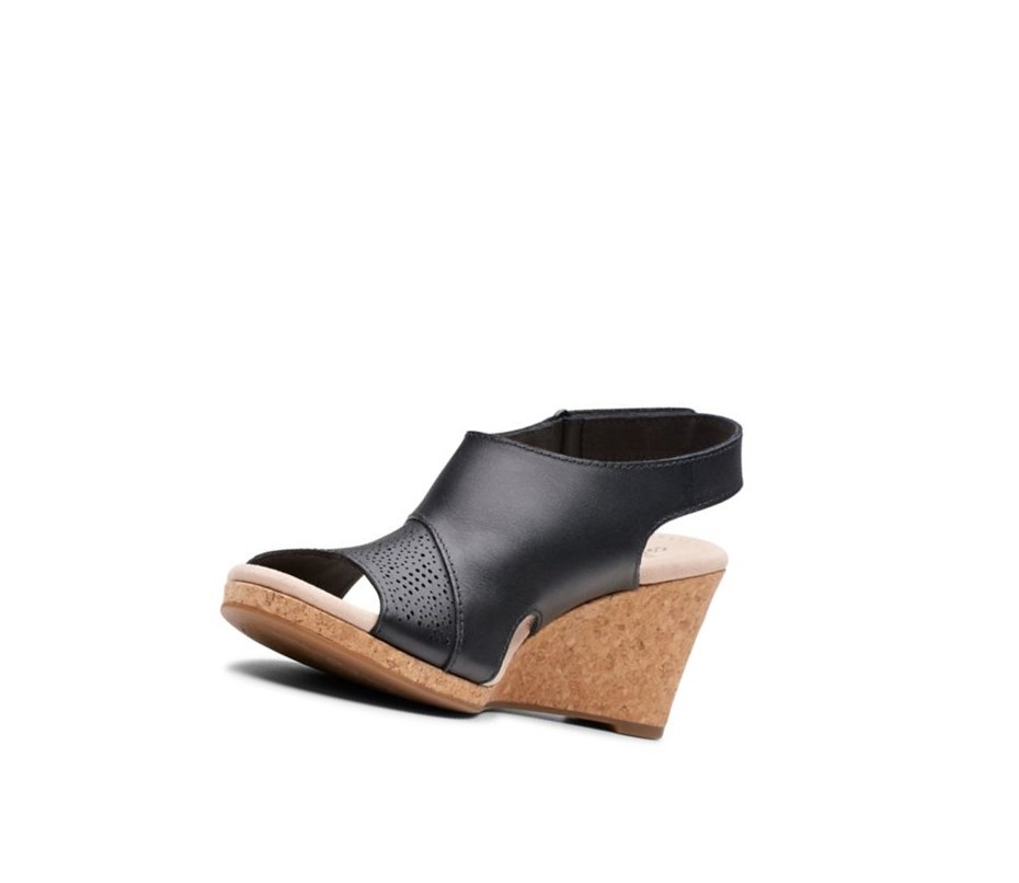 Sandalias Cuña Clarks Lafley Joy Cuero Mujer Negras | DPLI-39174