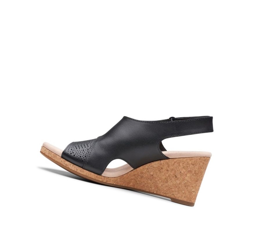 Sandalias Cuña Clarks Lafley Joy Cuero Mujer Negras | DPLI-39174