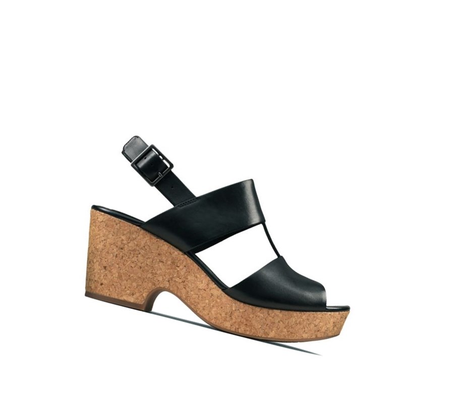 Sandalias Cuña Clarks Maritsa Glad Cuero Mujer Negras | GSLR-52860