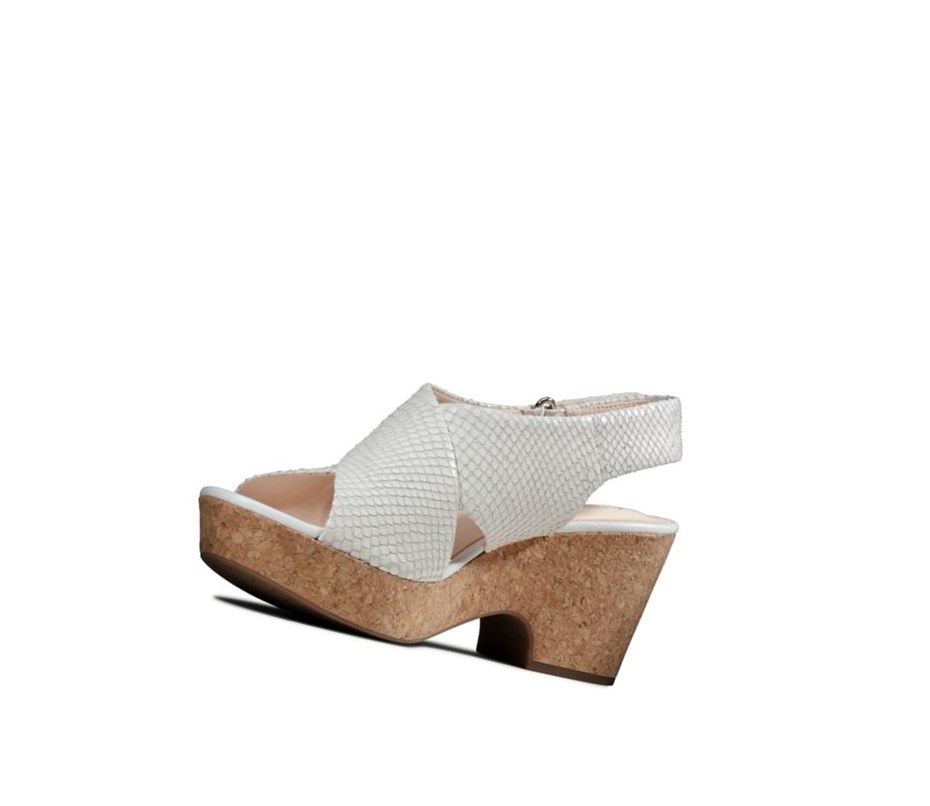 Sandalias Cuña Clarks Maritsa Lara Cuero Mujer Blancas Serpent | ZWRA-25716