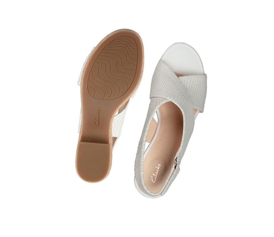 Sandalias Cuña Clarks Maritsa Lara Cuero Mujer Blancas Serpent | ZWRA-25716