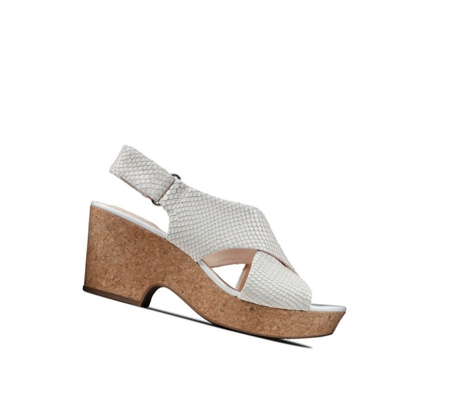 Sandalias Cuña Clarks Maritsa Lara Cuero Mujer Blancas Serpent | ZWRA-25716