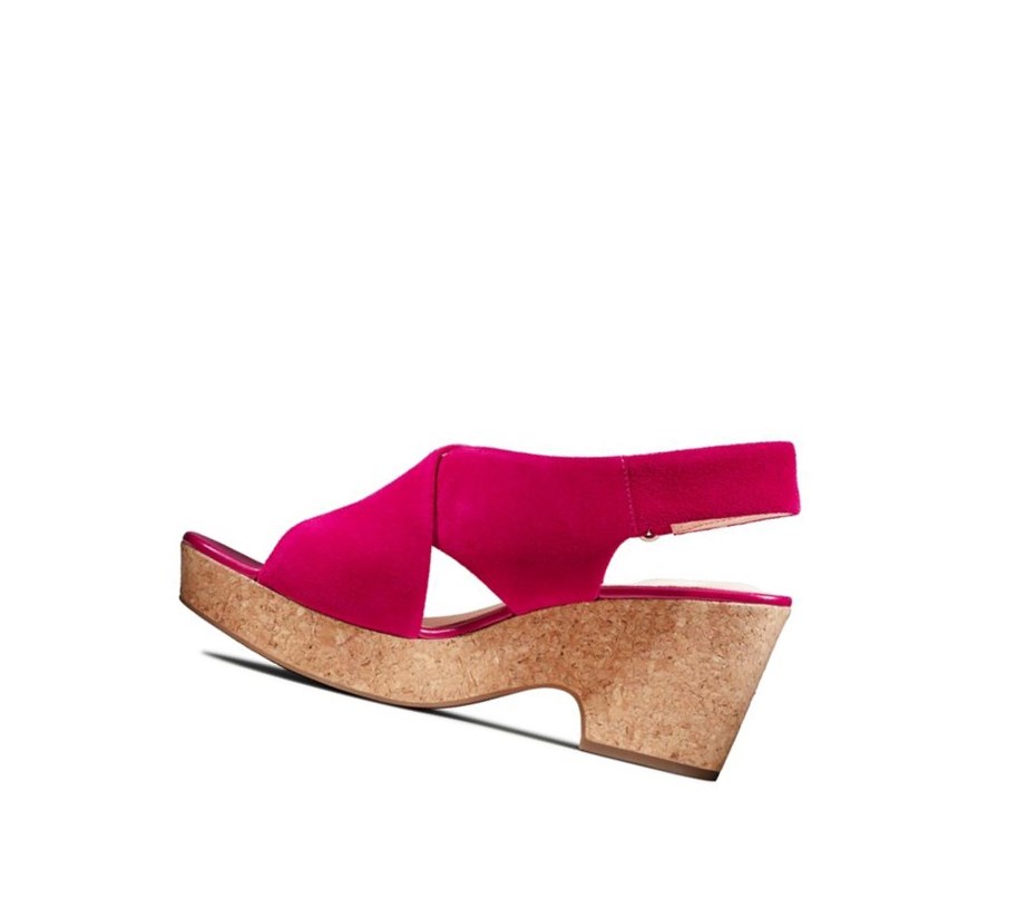 Sandalias Cuña Clarks Maritsa Lara Gamuza Mujer Fucsia | AGDE-91382