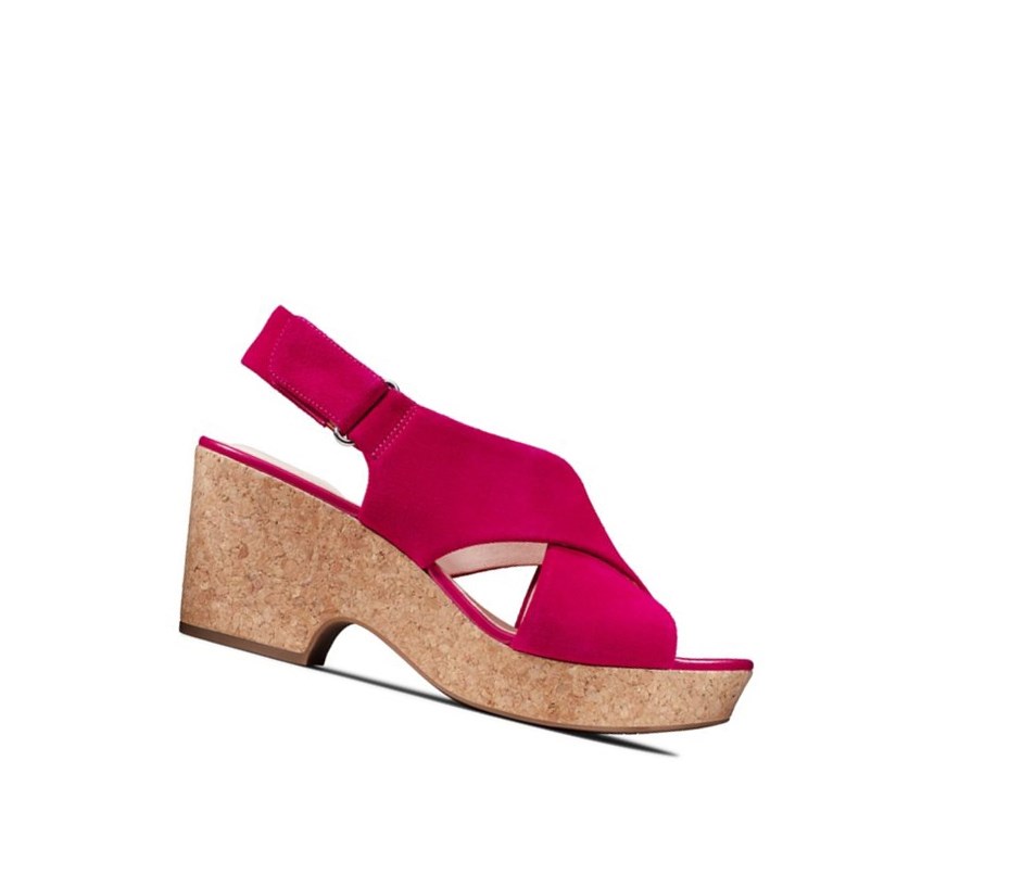 Sandalias Cuña Clarks Maritsa Lara Gamuza Mujer Fucsia | AGDE-91382