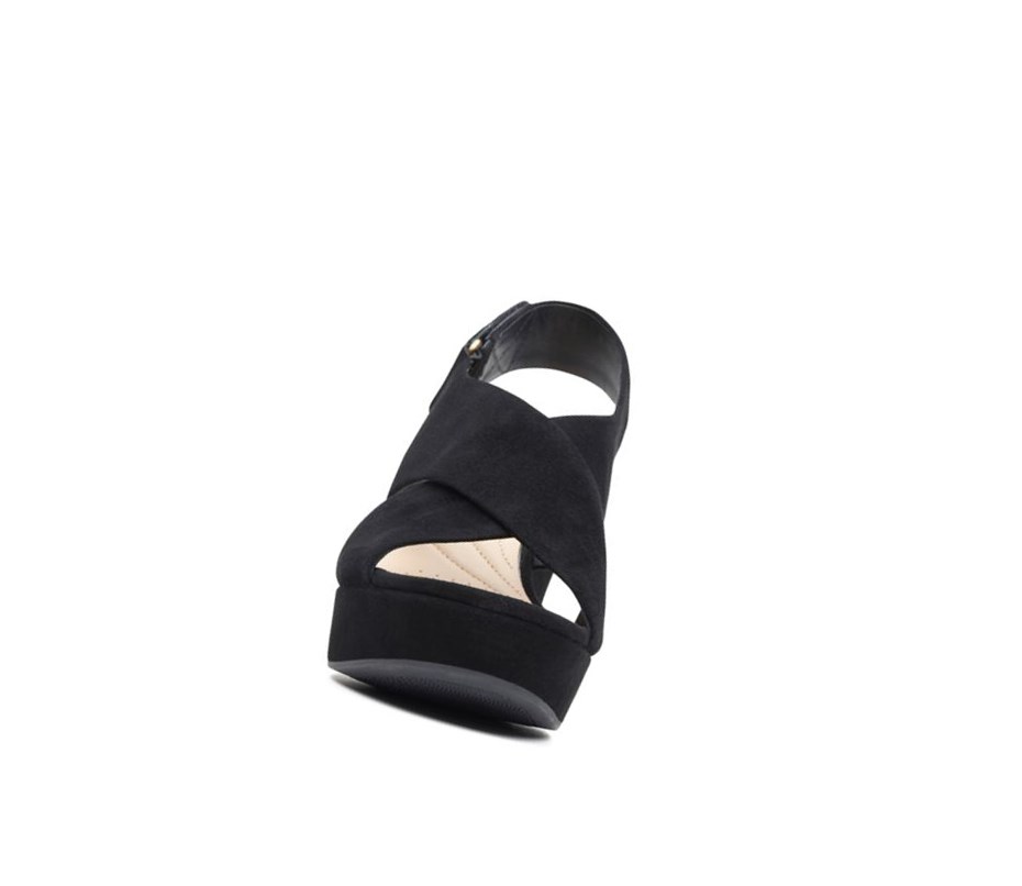 Sandalias Cuña Clarks Maritsa Lara Gamuza Mujer Negras | IDLC-76384