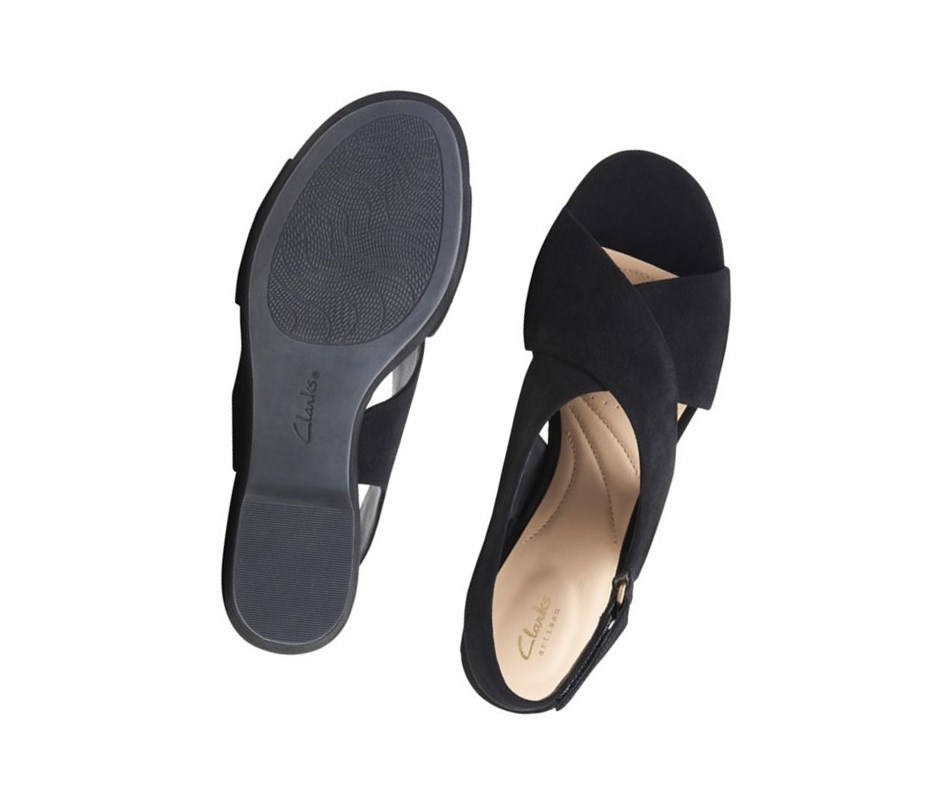 Sandalias Cuña Clarks Maritsa Lara Gamuza Mujer Negras | IDLC-76384