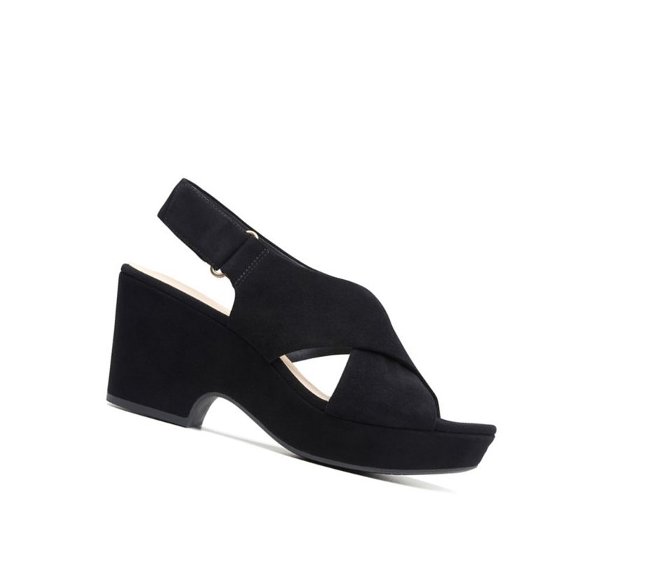 Sandalias Cuña Clarks Maritsa Lara Gamuza Mujer Negras | IDLC-76384