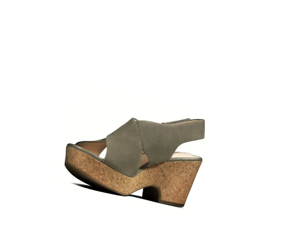 Sandalias Cuña Clarks Maritsa Lara Nubuck Mujer Verde Oliva | GHVD-68175