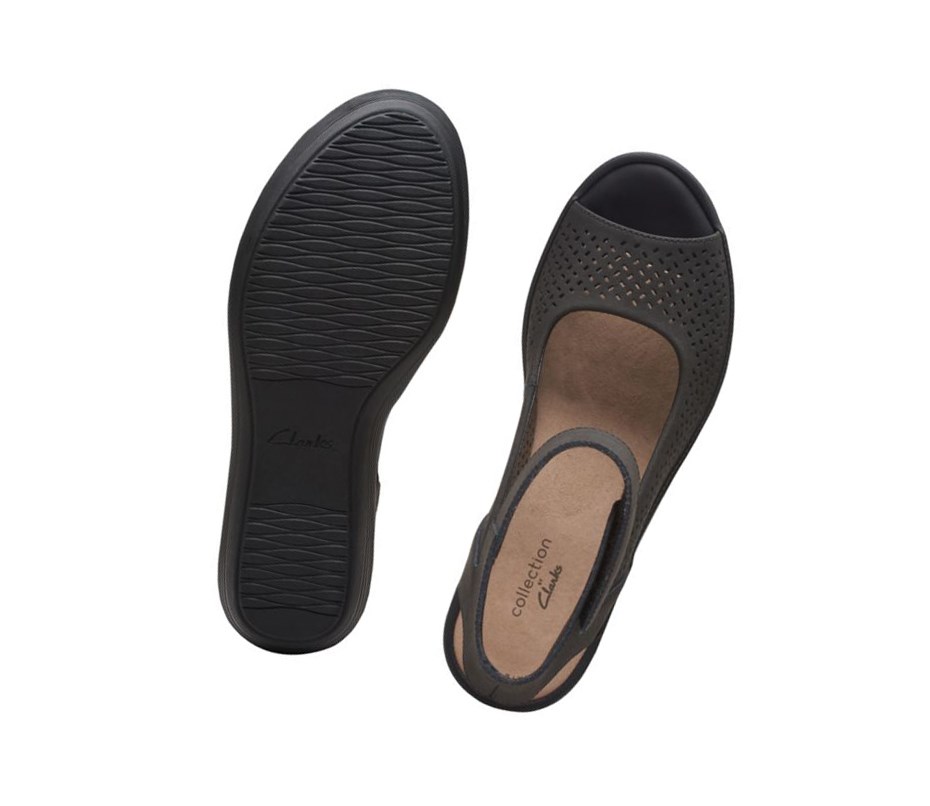 Sandalias Cuña Clarks Reedly Jump Cuero Mujer Negras | BKZD-23467